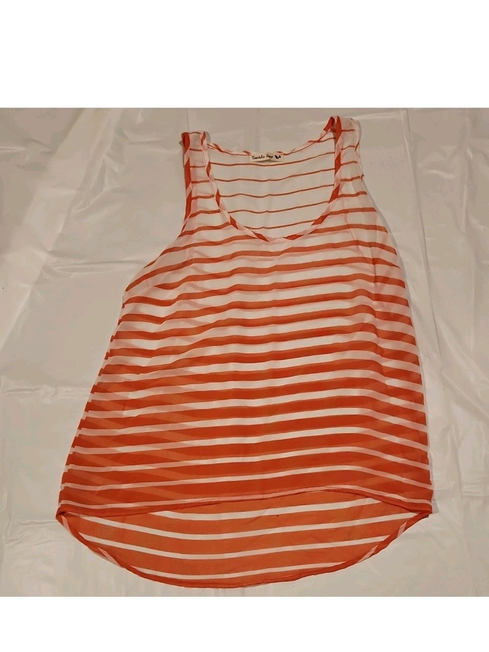 Double Zero Orange and White Striped Tank Top